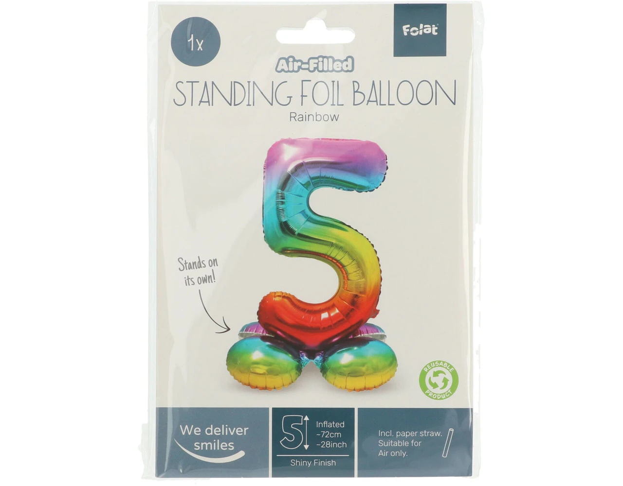 Folie Ballon Cijfer 5 Regenboog Met Standaard 72cm 2 Folie Ballon Cijfer 5 Regenboog Met Standaard 72cm - Afbeelding 2