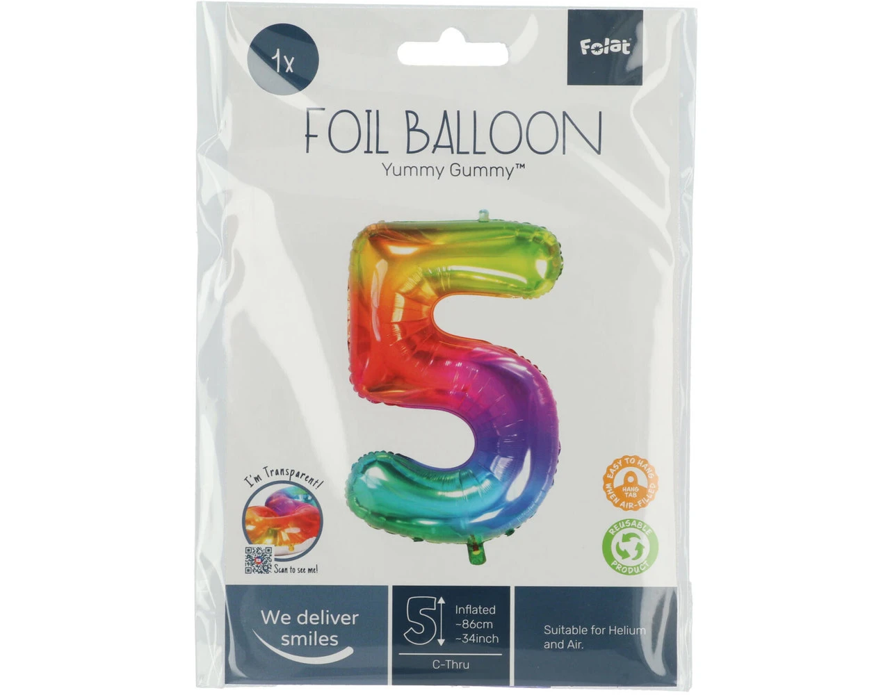 Folie Ballon Cijfer 5 Regenboog XL 81cm Leeg 4 Folie Ballon Cijfer 5 Regenboog XL 81cm Leeg - Afbeelding 4