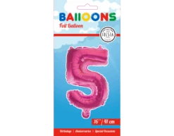 Folie Ballon Cijfer 5 Roze 41cm Met Rietje
