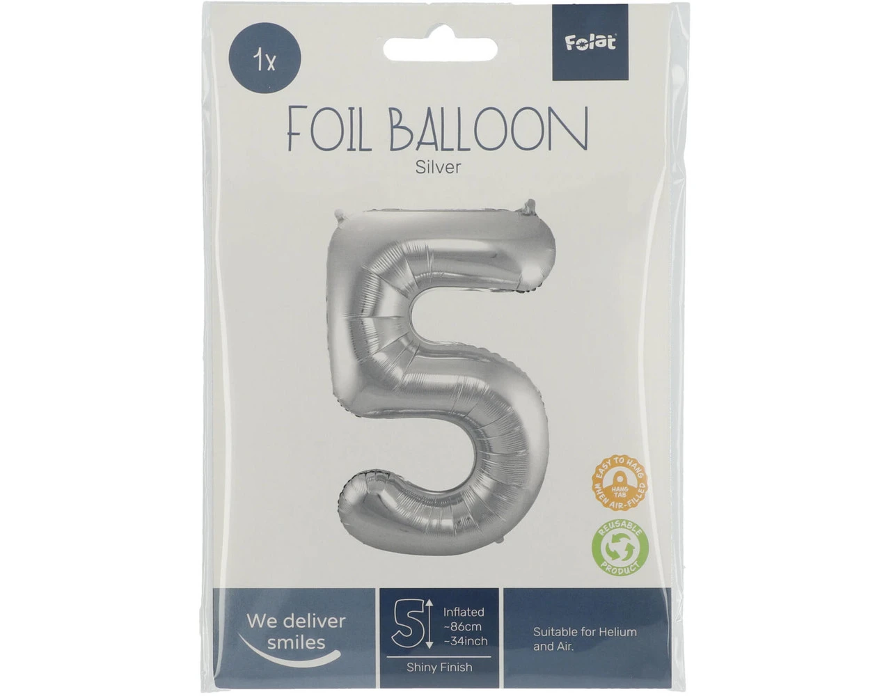 Folie Ballon Cijfer 5 Zilver Metallic XL 86cm Leeg 3 Folie Ballon Cijfer 5 Zilver Metallic XL 86cm Leeg - Afbeelding 3