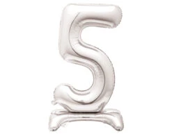 Folie Ballon Cijfer 5 Zilver Standaard 76cm