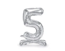 Folie Ballon Cijfer 5 Zilver Standaard Leeg 70cm