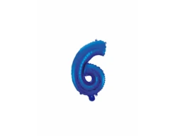 Folie Ballon Cijfer 6 Blauw 41cm Met Rietje