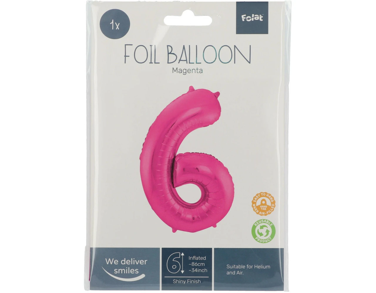 Folie Ballon Cijfer 6 Fuchsia Metallic XL 86cm Leeg 4 Folie Ballon Cijfer 6 Fuchsia Metallic XL 86cm Leeg - Afbeelding 4