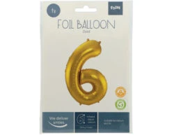 Folie Ballon Cijfer 6 Goud Metallic XL 86cm Leeg -Feestspullen Winkel folie ballon cijfer 6 goud metallic xl 86cm leeg 2