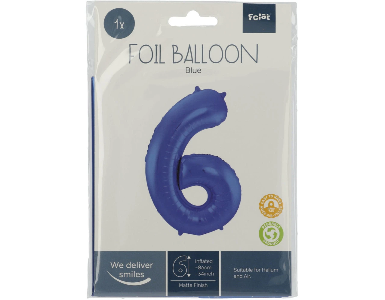 Folie Ballon Cijfer 6 Mat Blauw XL 86cm Leeg 2 Folie Ballon Cijfer 6 Mat Blauw XL 86cm Leeg - Afbeelding 2