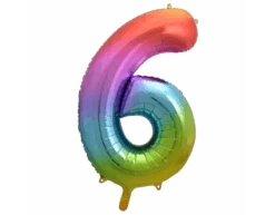 Folie Ballon Cijfer 6 Regenboog XL 86cm Leeg