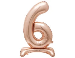Folie Ballon Cijfer 6 Rose Goud Standaard 76cm