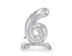 Folie Ballon Cijfer 6 Zilver Standaard Leeg 70cm