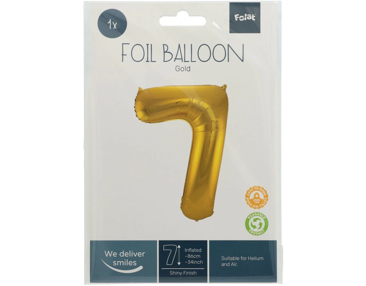 Folie Ballon Cijfer 7 Goud Metallic XL 86cm Leeg 3 Folie Ballon Cijfer 7 Goud Metallic XL 86cm Leeg - Afbeelding 3