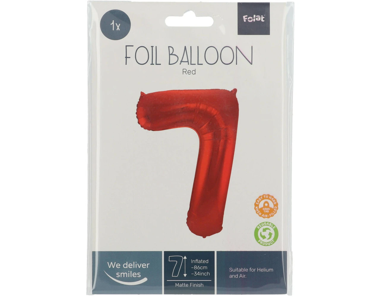 Folie Ballon Cijfer 7 Mat Rood XL 86cm Leeg 2 Folie Ballon Cijfer 7 Mat Rood XL 86cm Leeg - Afbeelding 2