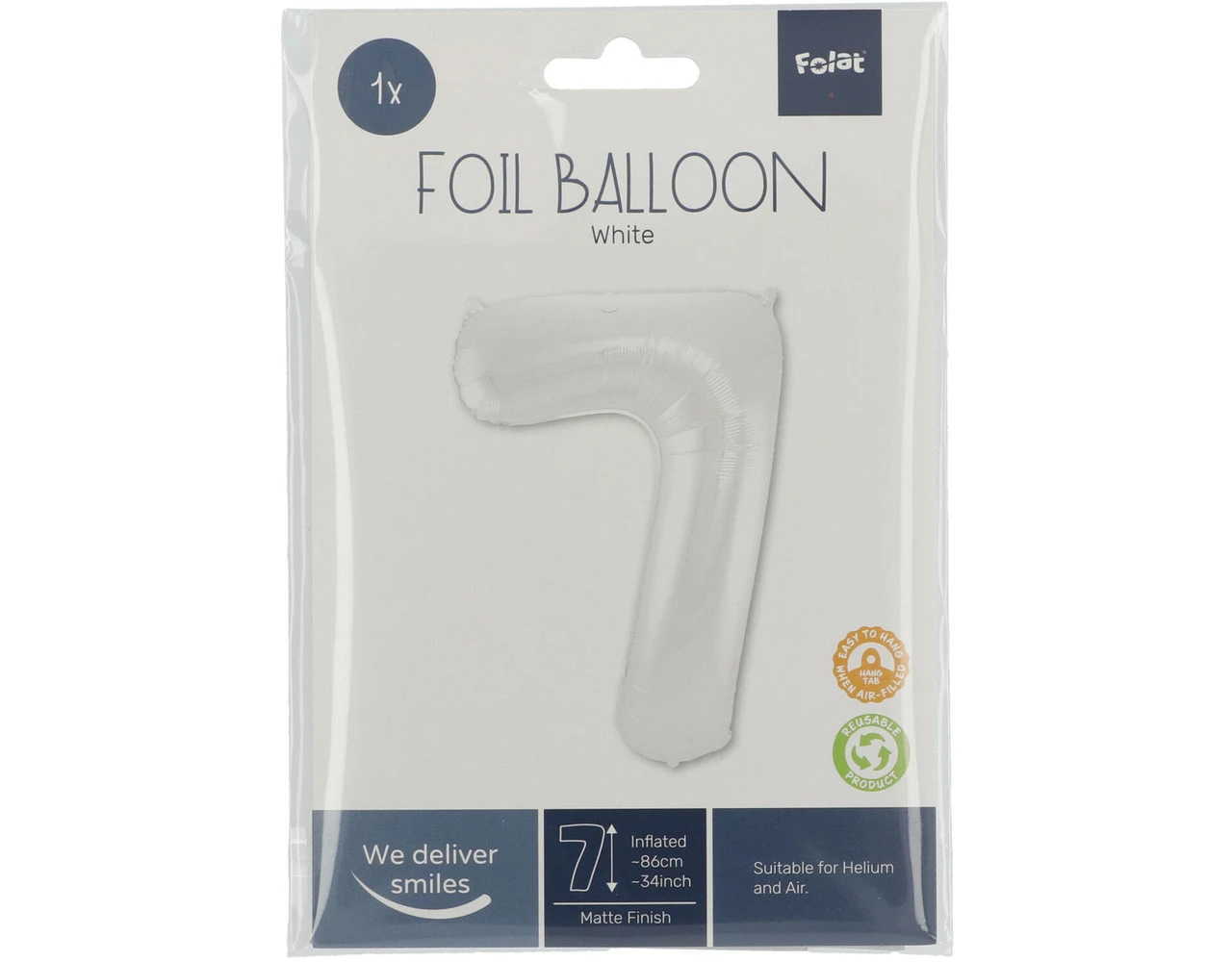 Folie Ballon Cijfer 7 Mat Wit XL 86cm Leeg 2 Folie Ballon Cijfer 7 Mat Wit XL 86cm Leeg - Afbeelding 2