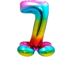 Folie Ballon Cijfer 7 Regenboog Met Standaard 72cm