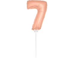 Folie Ballon Cijfer 7 Rose Goud 36cm Met Stokje
