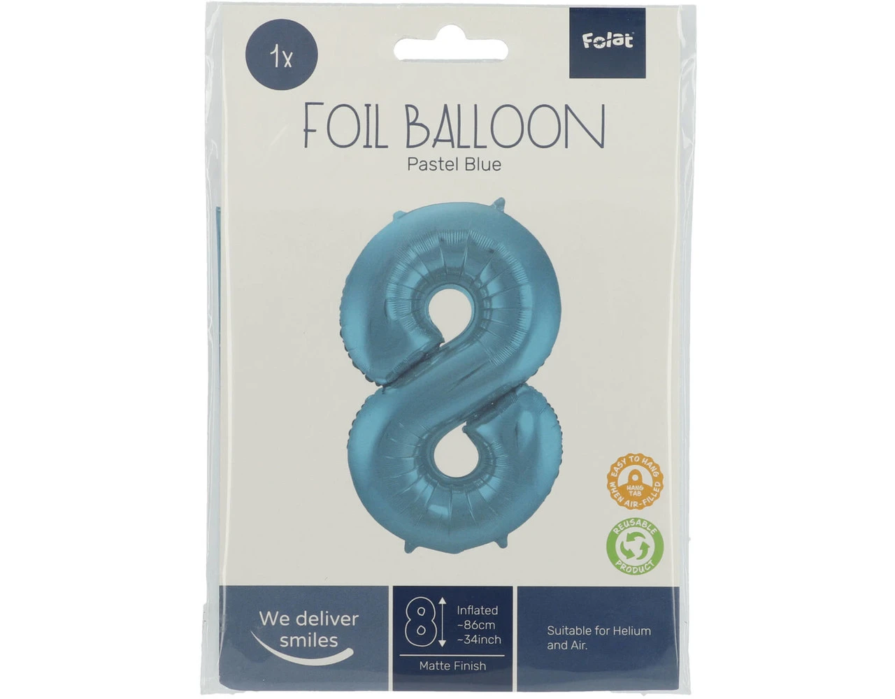 Folie Ballon Cijfer 8 Pastel Blauw XL 86cm Leeg 2 Folie Ballon Cijfer 8 Pastel Blauw XL 86cm Leeg - Afbeelding 2