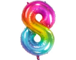 Folie Ballon Cijfer 8 Regenboog XL 81cm Leeg