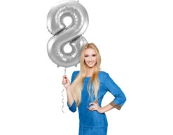 Folie Ballon Cijfer 8 Zilver Metallic XL 86cm Leeg -Feestspullen Winkel folie ballon cijfer 8 zilver metallic xl 86cm leeg 2