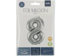 Folie Ballon Cijfer 8 Zilver Metallic XL 86cm Leeg -Feestspullen Winkel folie ballon cijfer 8 zilver metallic xl 86cm leeg 3