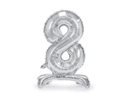 Folie Ballon Cijfer 8 Zilver Standaard Leeg 70cm