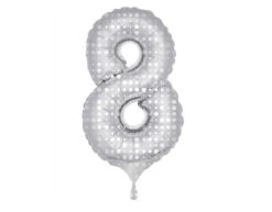 Folie Ballon Cijfer 8 Zilveren Stippen XL 86cm Leeg