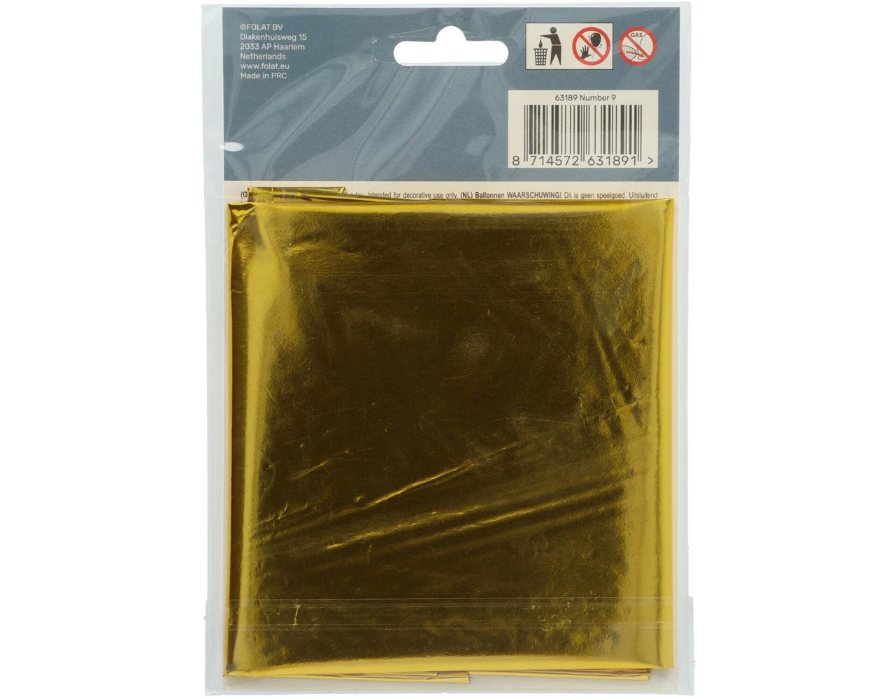 Folie Ballon Cijfer 9 Goud Metallic XL 86cm Leeg 4 Folie Ballon Cijfer 9 Goud Metallic XL 86cm Leeg - Afbeelding 4