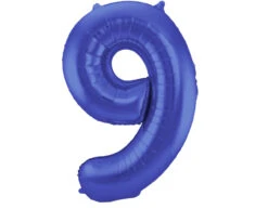 Folie Ballon Cijfer 9 Mat Blauw XL 86cm Leeg