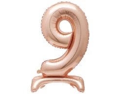Folie Ballon Cijfer 9 Rose Goud Standaard 76cm