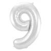 Folie Ballon Cijfer 9 Zilver Metallic XL 86cm Leeg