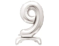 Folie Ballon Cijfer 9 Zilver Standaard 76cm