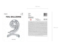 Folie Ballon Cijfer 9 Zilver Standaard Leeg 70cm -Feestspullen Winkel folie ballon cijfer 9 zilver standaard leeg 70cm 2