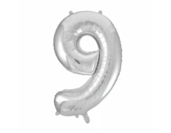 Folie Ballon Cijfer 9 Zilver XL 86cm Leeg