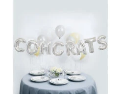 Folie Ballon Congrats Zilver Leeg 2,74m -Feestspullen Winkel folie ballon congrats zilver leeg 274m 2