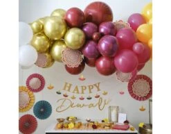 Gekleurde Ballonnenboog Met Papieren Waaiers 7 Gekleurde Ballonnenboog Met Papieren Waaiers -Feestspullen Winkel gekleurde ballonnenboog met papieren waaiers 3