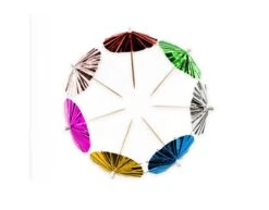 Gekleurde Cocktailprikkers Parasol Lang 10cm 10st -Feestspullen Winkel gekleurde cocktailprikkers parasol lang 10cm 10st 2