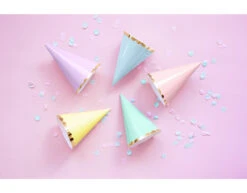 Gekleurde Feesthoedjes Pastel 16cm 6st -Feestspullen Winkel gekleurde feesthoedjes pastel 16cm 6st 6