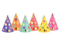 Gekleurde Feesthoedjes Stippen XL 16cm 6st