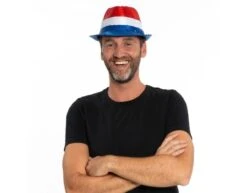 Glitter Hoed Rood Wit Blauw -Feestspullen Winkel glitter hoed rood wit blauw 2