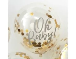 Gouden Confetti Ballonnen Oh Baby 30cm 5st -Feestspullen Winkel gouden confetti ballonnen oh baby 30cm 5st 2