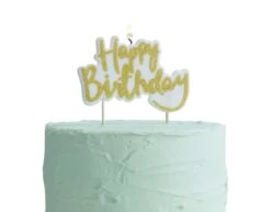Gouden Happy Birthday Kaars Glitters 10cm