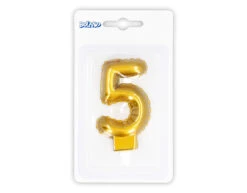 Gouden Kaars 5 Jaar 8cm -Feestspullen Winkel gouden kaars 5 jaar 8cm 2