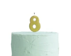 Gouden Kaars 8 Jaar Glitters 6cm