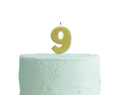 Gouden Kaars 9 Jaar Glitters 6cm