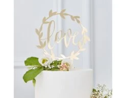 Gouden Taarttopper Love 20cm -Feestspullen Winkel gouden taarttopper love 20cm 2