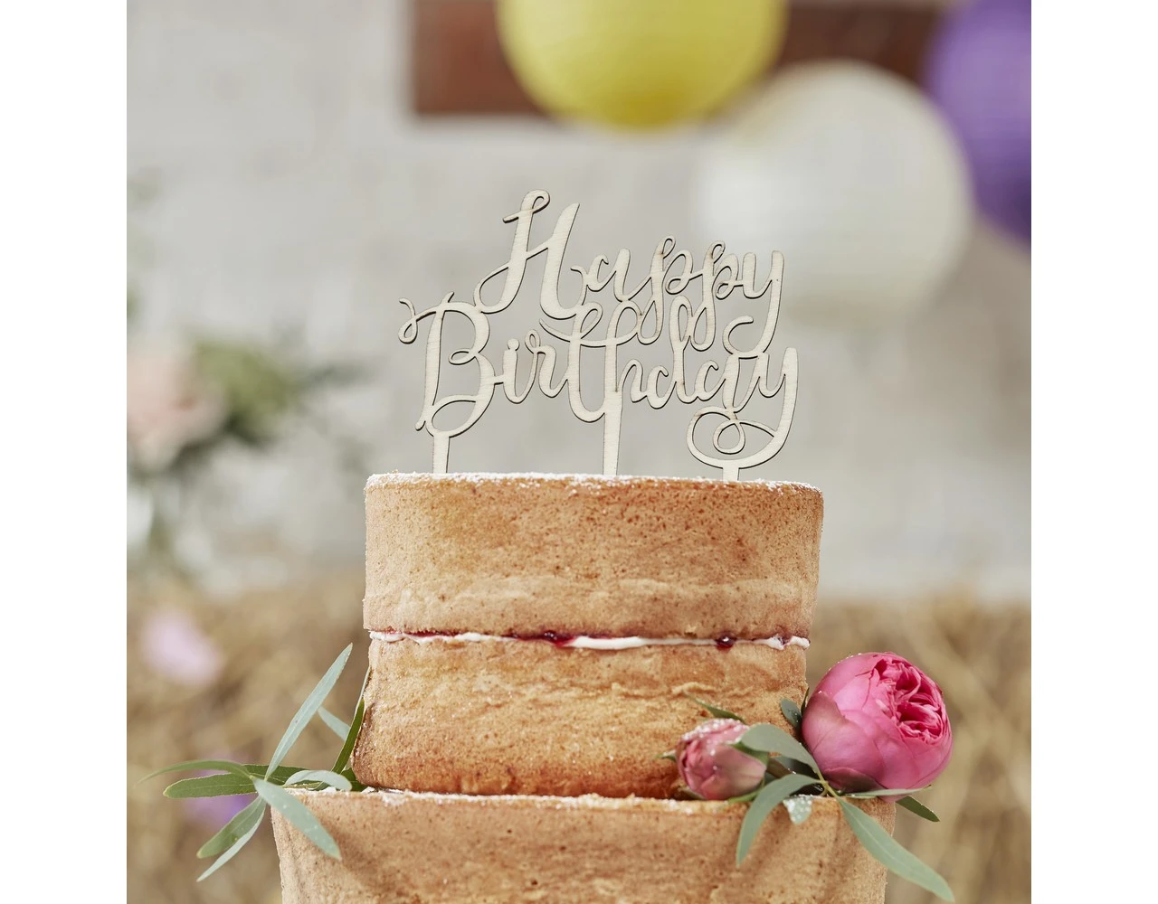 Happy Birthday Taarttopper Hout 12,5cm 2 Happy Birthday Taarttopper Hout 12,5cm - Afbeelding 2