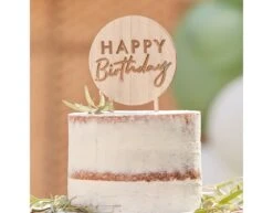 Happy Birthday Taarttopper Hout 18cm -Feestspullen Winkel happy birthday taarttopper hout 18cm 2