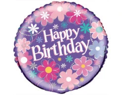 Helium Ballon Bloemen Happy Birthday 45cm Leeg