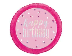 Helium Ballon Happy Birthday Glitter Roze 45cm Leeg