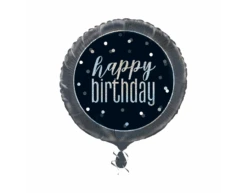 Helium Ballon Happy Birthday Glitter Zwart 45cm Leeg