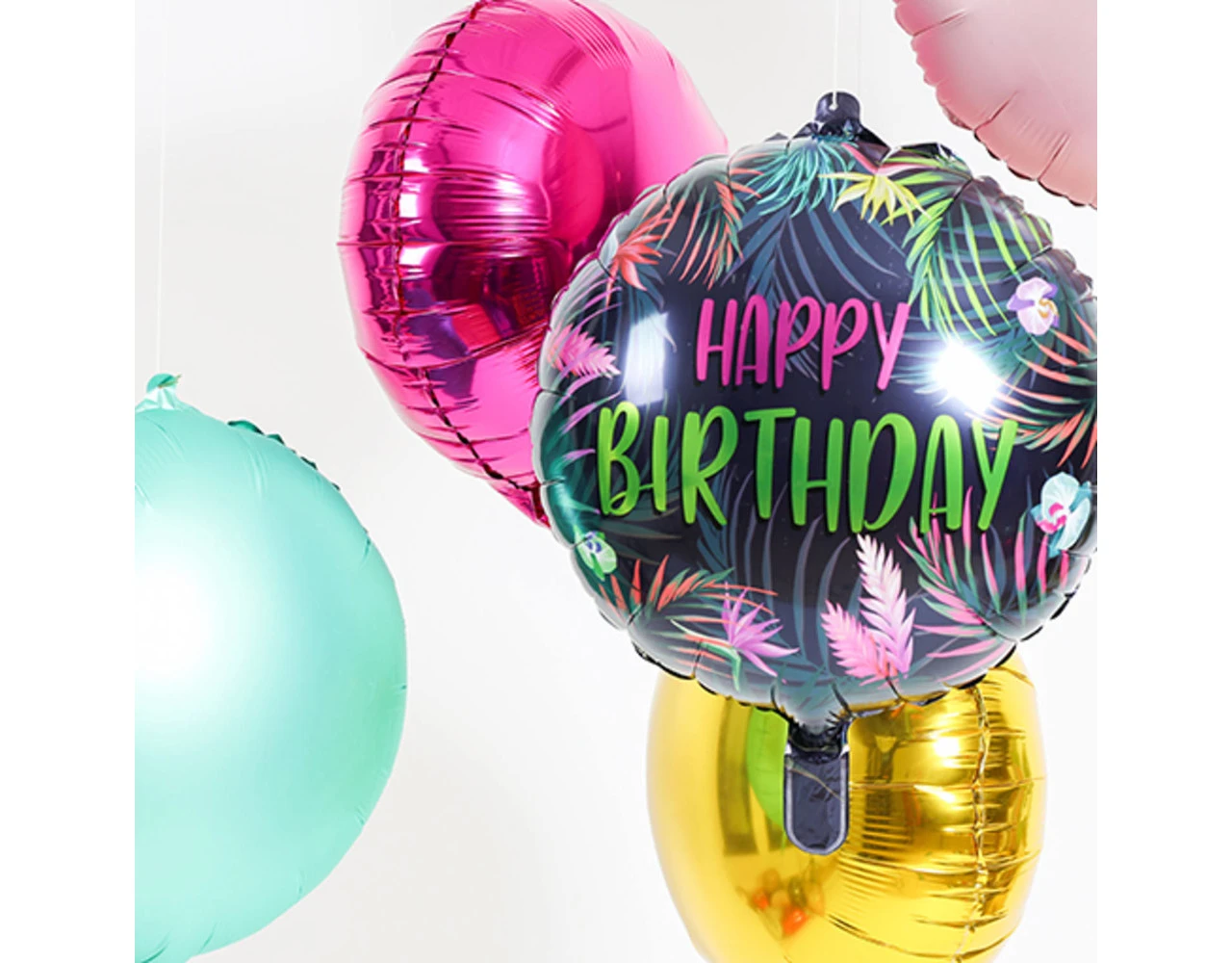 Helium Ballon Happy Birthday Neon Bladeren Leeg 45cm 2 Helium Ballon Happy Birthday Neon Bladeren Leeg 45cm - Afbeelding 2