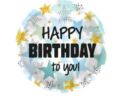 Helium Ballon Happy Birthday Sterren Blauw Goud Leeg 45cm